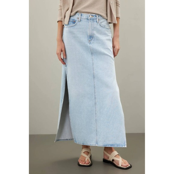 Agolde Dresses & Skirts - AGOLDE Astrid Slice Denim Maxi Skirt Light Blue High Rise Side Slits Women Sz 26